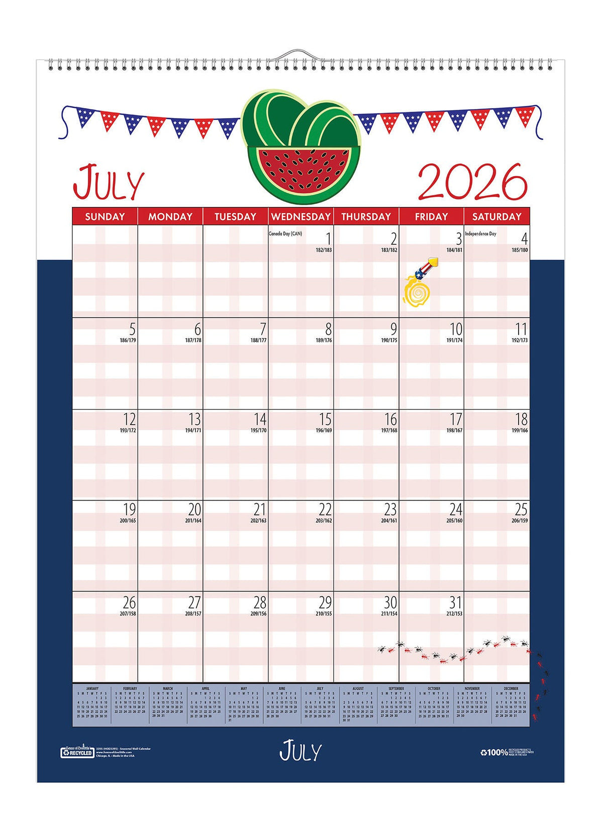 CALENDAR SPIRAL ACADEMIC 12 MONTH 12X16.5 IN SEASONAL JULY26-JUNE27