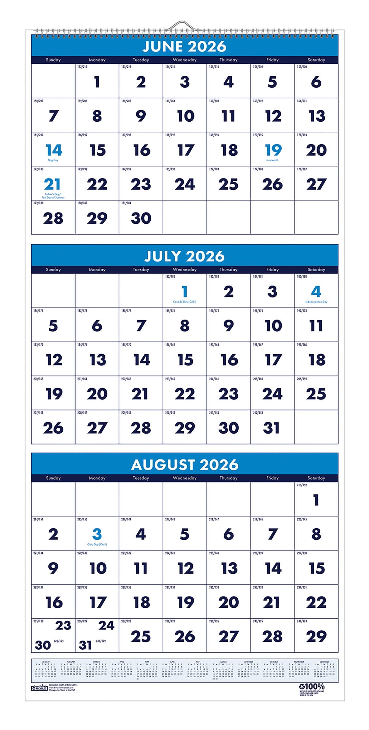 CALENDAR WALL ACADEMIC 14 MONTH 8X17 IN VERTICAL JUNE26-JULY27