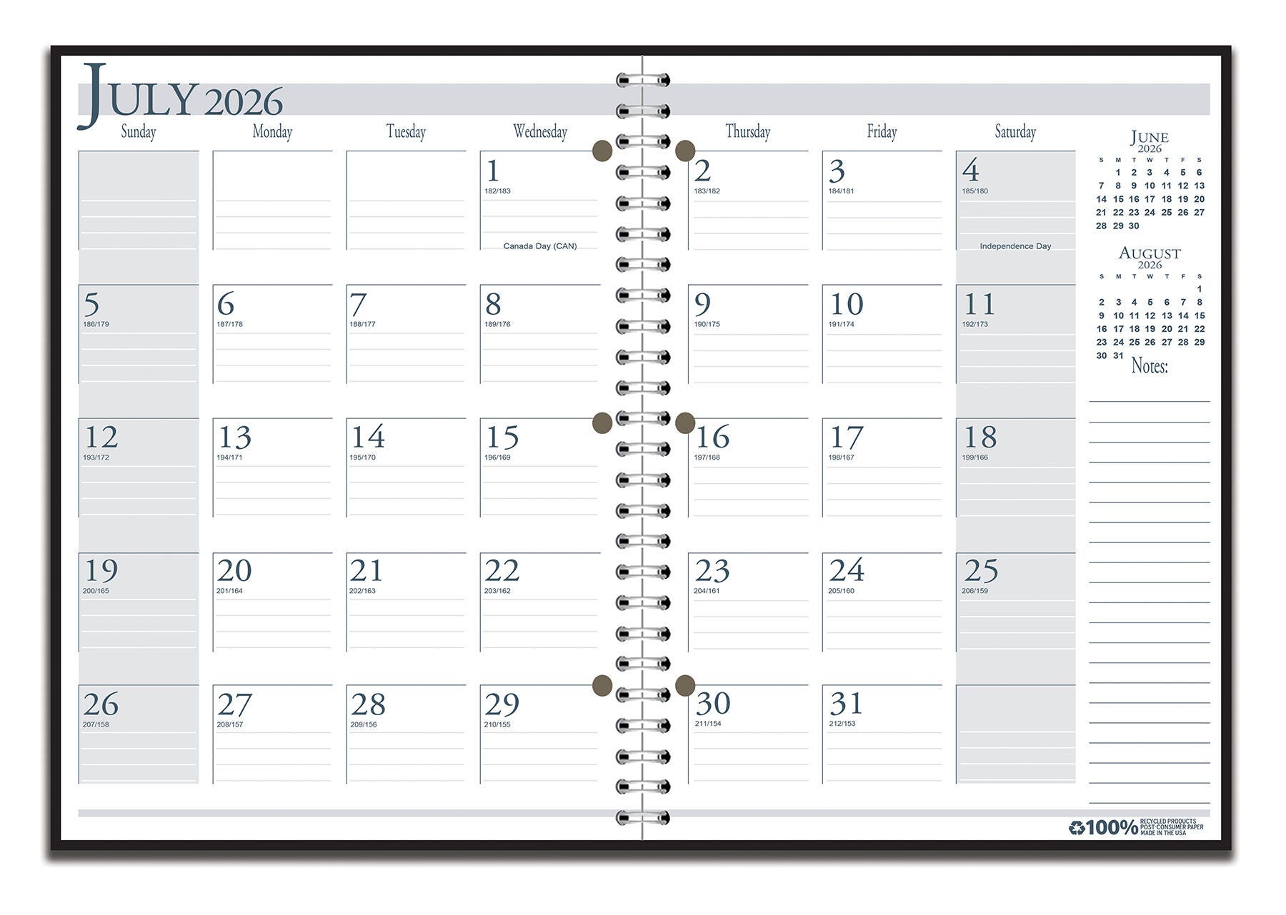 CALENDAR ACADEMIC 14 MONTH 8.5X11 IN BLACK JULY26-AUG27