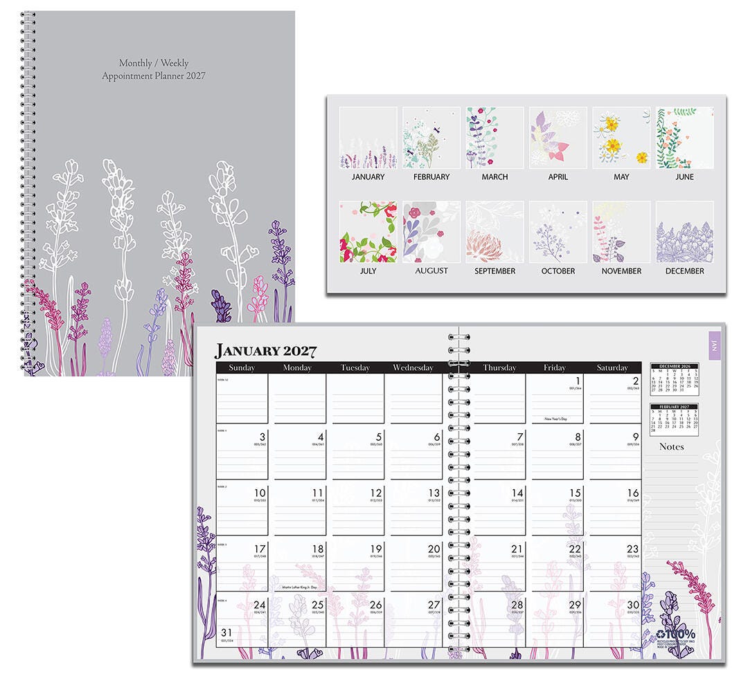 PLANNER SPIRAL 12 MONTH 8.5X11 IN WILDFLOWER JAN-DEC 2027