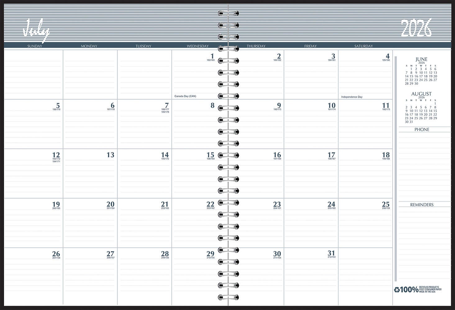 CALENDAR SPIRAL 24 MONTH 8.5X11 IN BLACK JULY26-JUNE27
