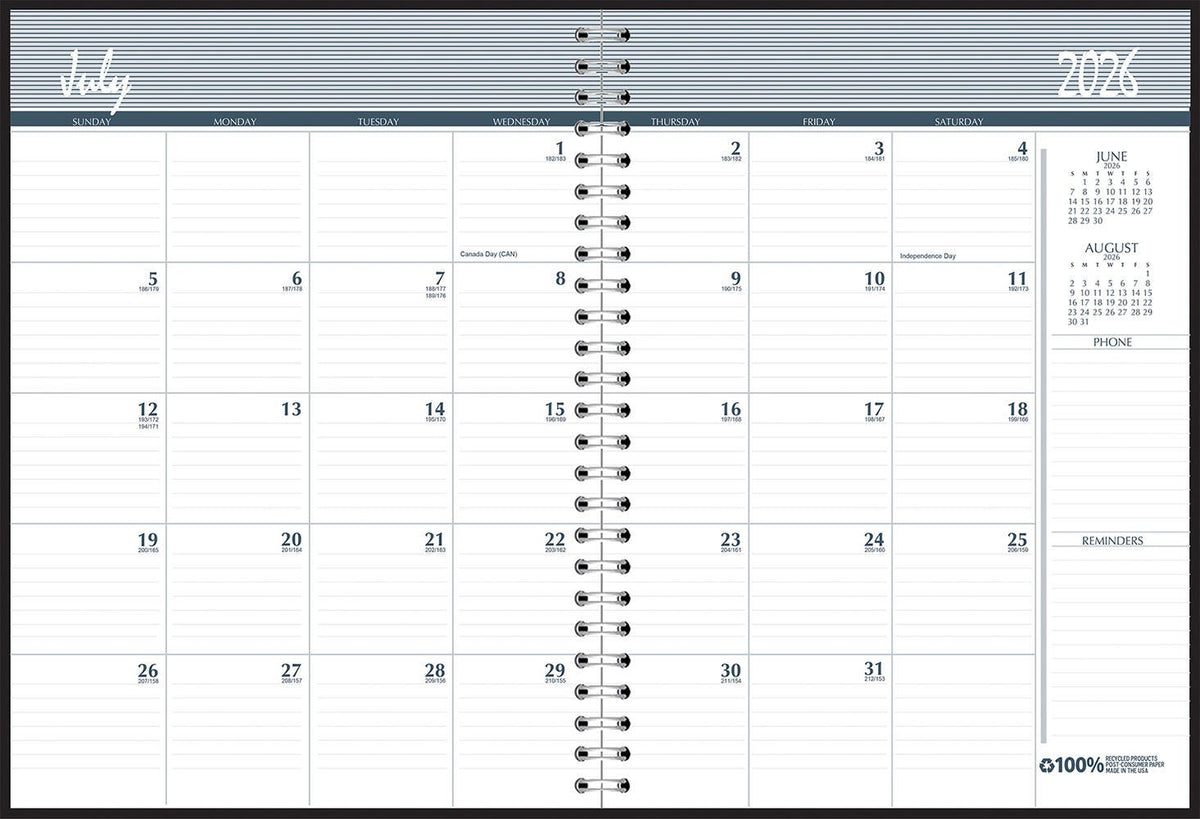 CALENDAR SPIRAL 24 MONTH 8.5X11 IN BLACK JULY26-JUNE27
