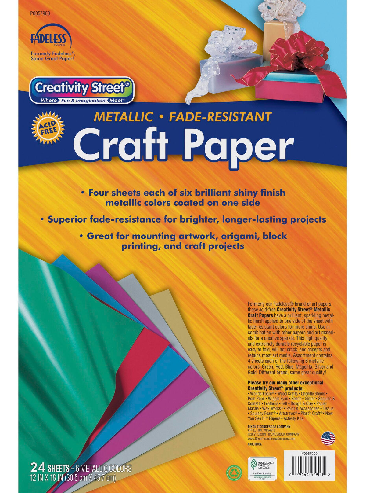 PAPER FADELESS METALLIC 12X18 IN ASSORTED COLORS 24 SHTS