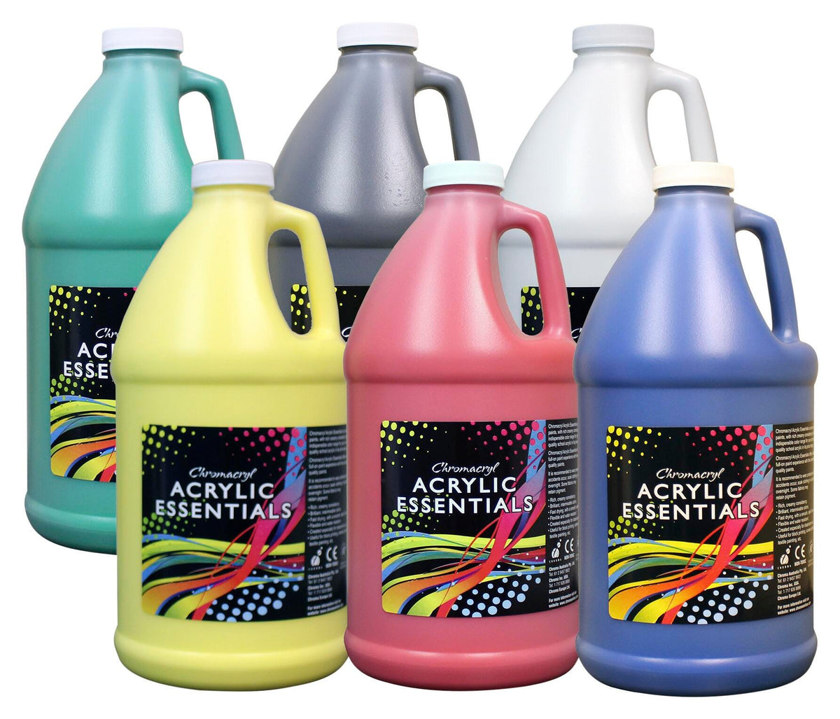 PAINT ACRYLIC CHROMACRYL ESSENTIALS HALF GALLON ASST PRIMARY SET OF 6