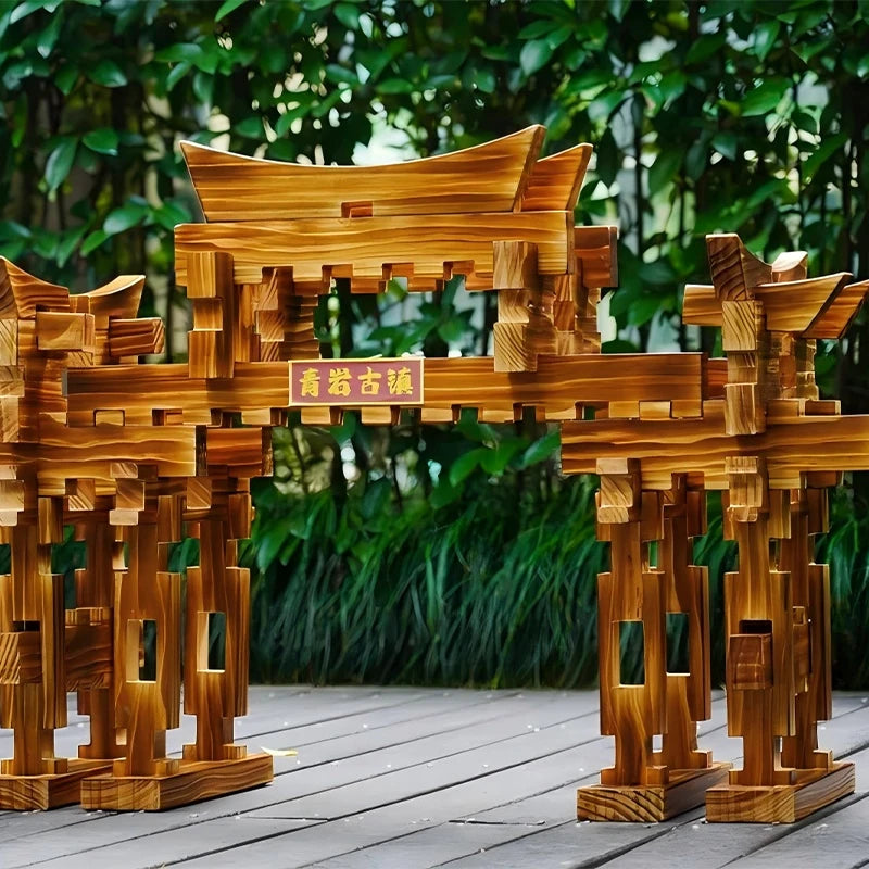 227 large carbonized ancient style mortise and tenon building blocks