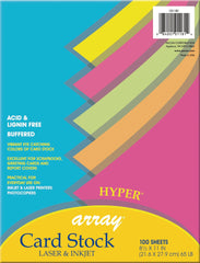 CARD STOCK 8.5X11 ASST HYPER COLORS PK OF 100