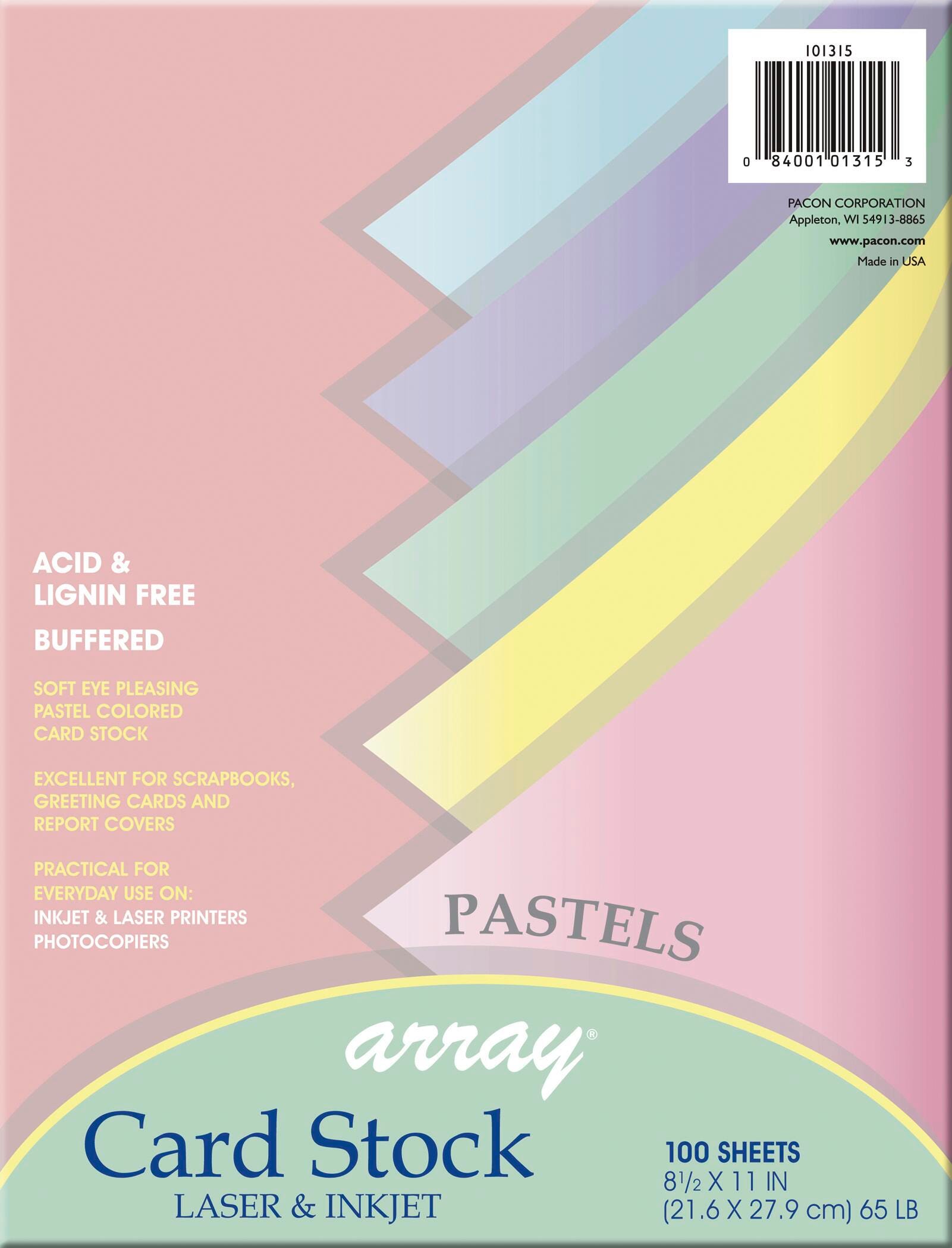 CARD STOCK 8.5X11 ASST PASTEL COLORS PK OF 100