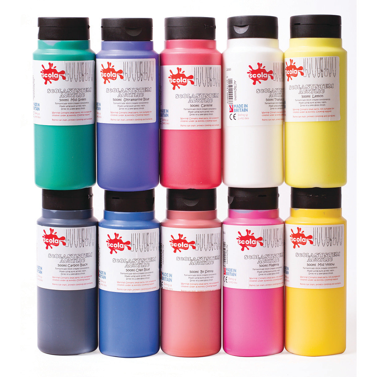 Scola Acrylic Paint Asst 500Ml Pk10