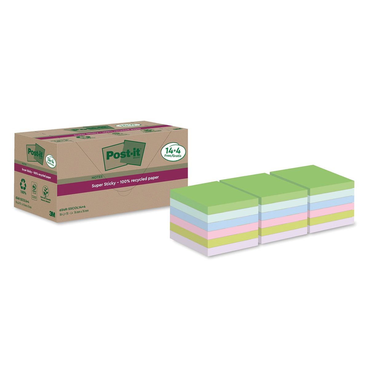 Post-It Super Sticky Asst 76X76 Pk1