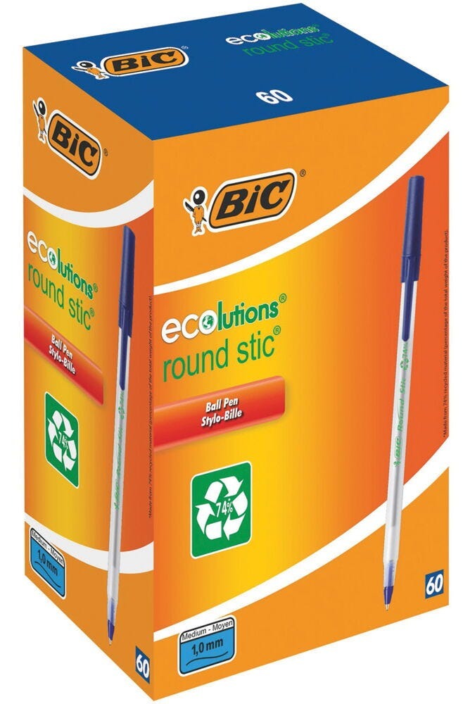 Bic Ecolutions Pen Rd Stic Pk60 Blue