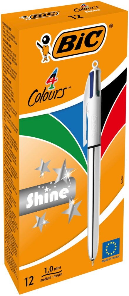 Pen Bic 4Col Shine Rgold Pk12