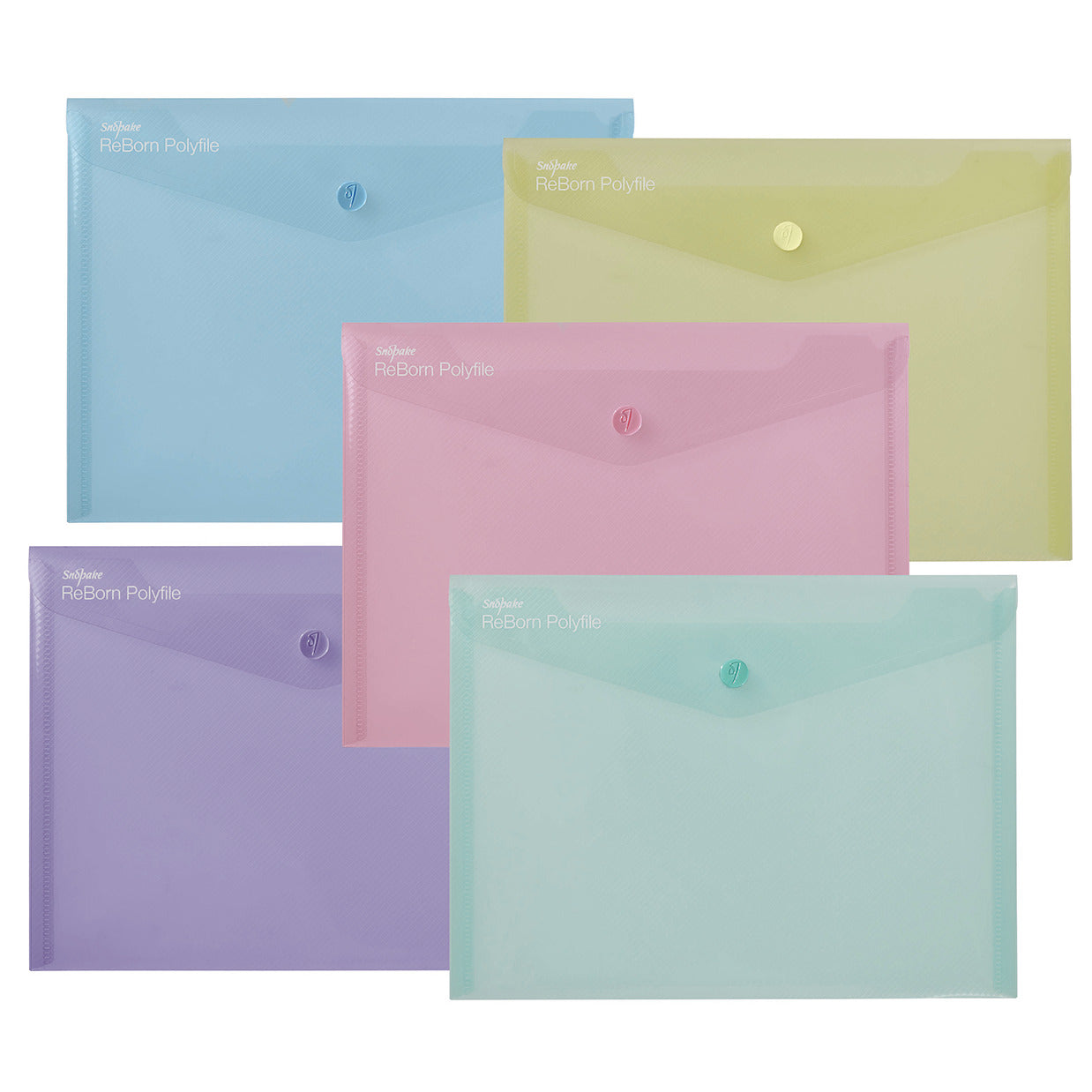 Reborn Folders Pastel Range - Pack of 5's - A4 Polyfile Popper Wallet