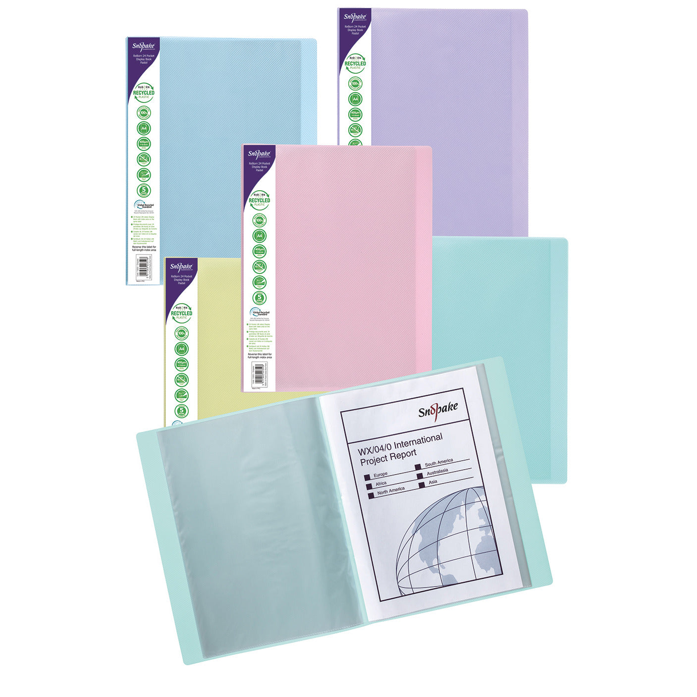 Reborn [100% Recycled] A4 24 Pocket Display Book _x001a_ Pastel [Pack of 5]