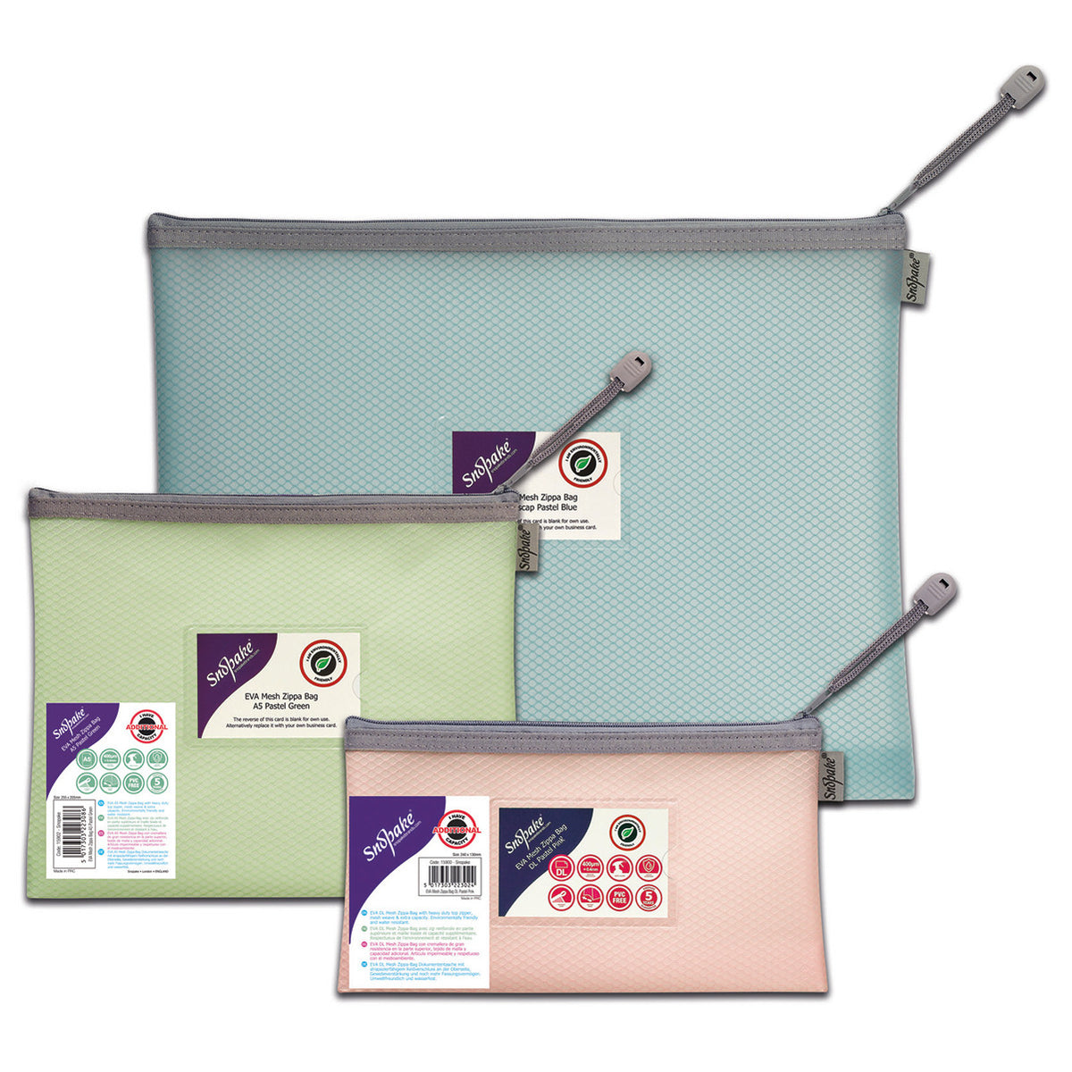 Eva Pastel Mesh Zippa Bag - Pack of 3 - DL Blue
