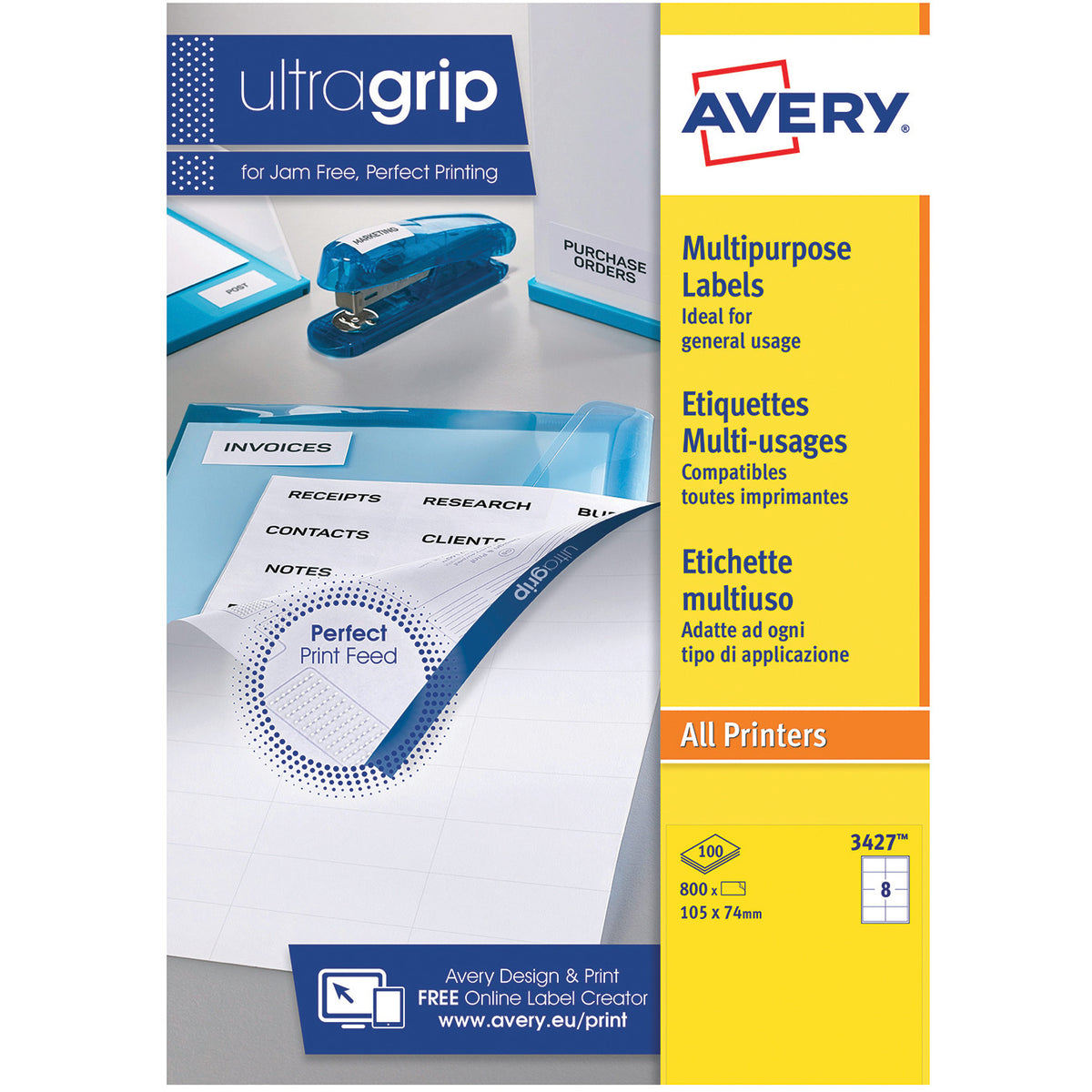 Avery Jamfree Multipurpose Labels 100 Sheets - 8 Per Sheet