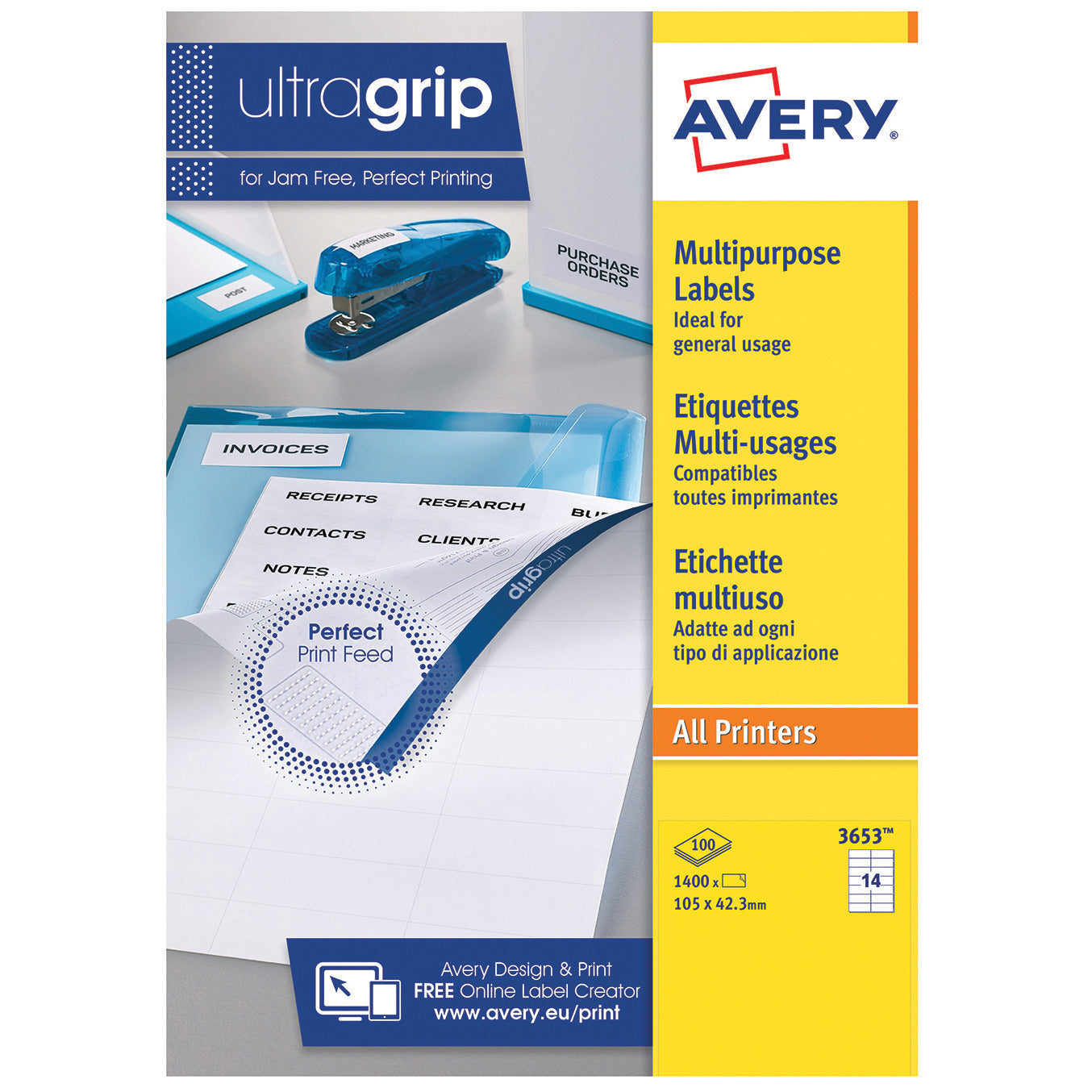 Avery Jamfree Multipurpose Labels 100 Sheets - 14 Per Sheet
