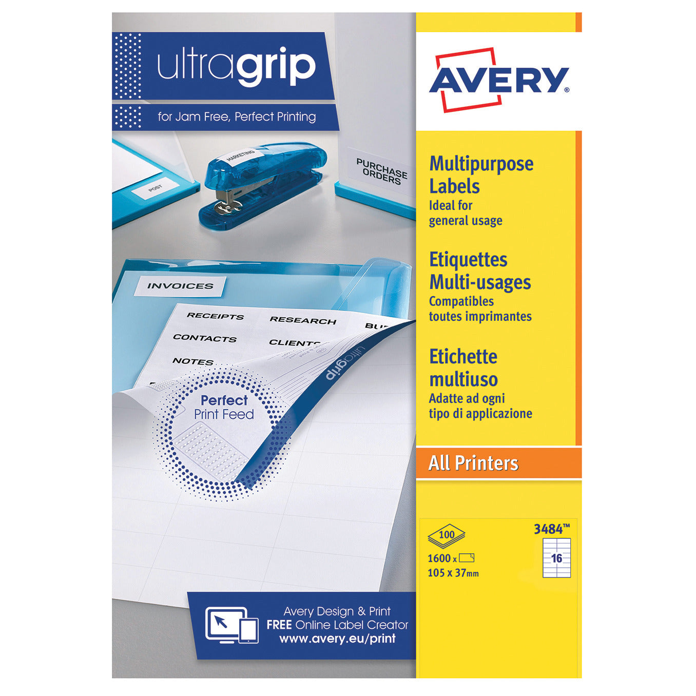 Avery Jamfree Multipurpose Labels 100 Sheets - 16 Per Sheet