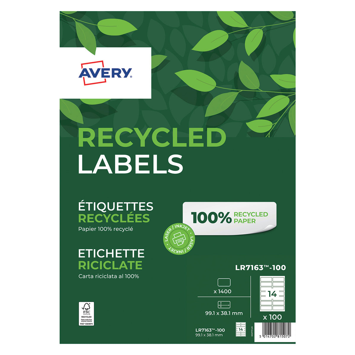 Quickpeel Recycled Address Labels - 100 Sheets 14 Per Sheet
