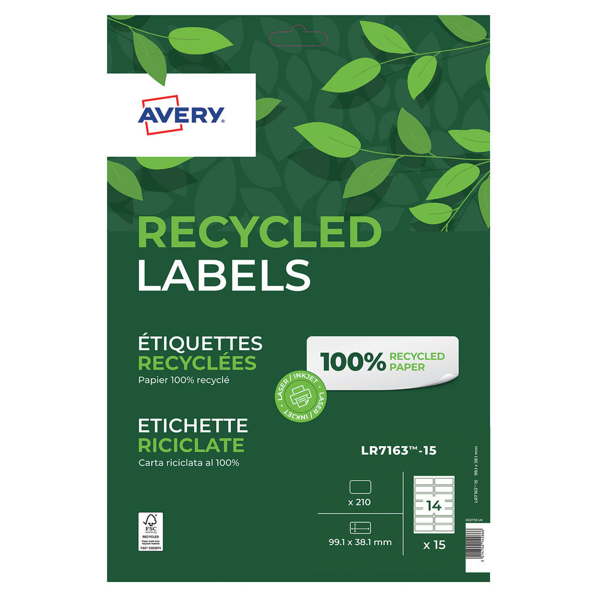 Quickpeel Recycled Address Labels - 15 Sheets 14 Per Sheet