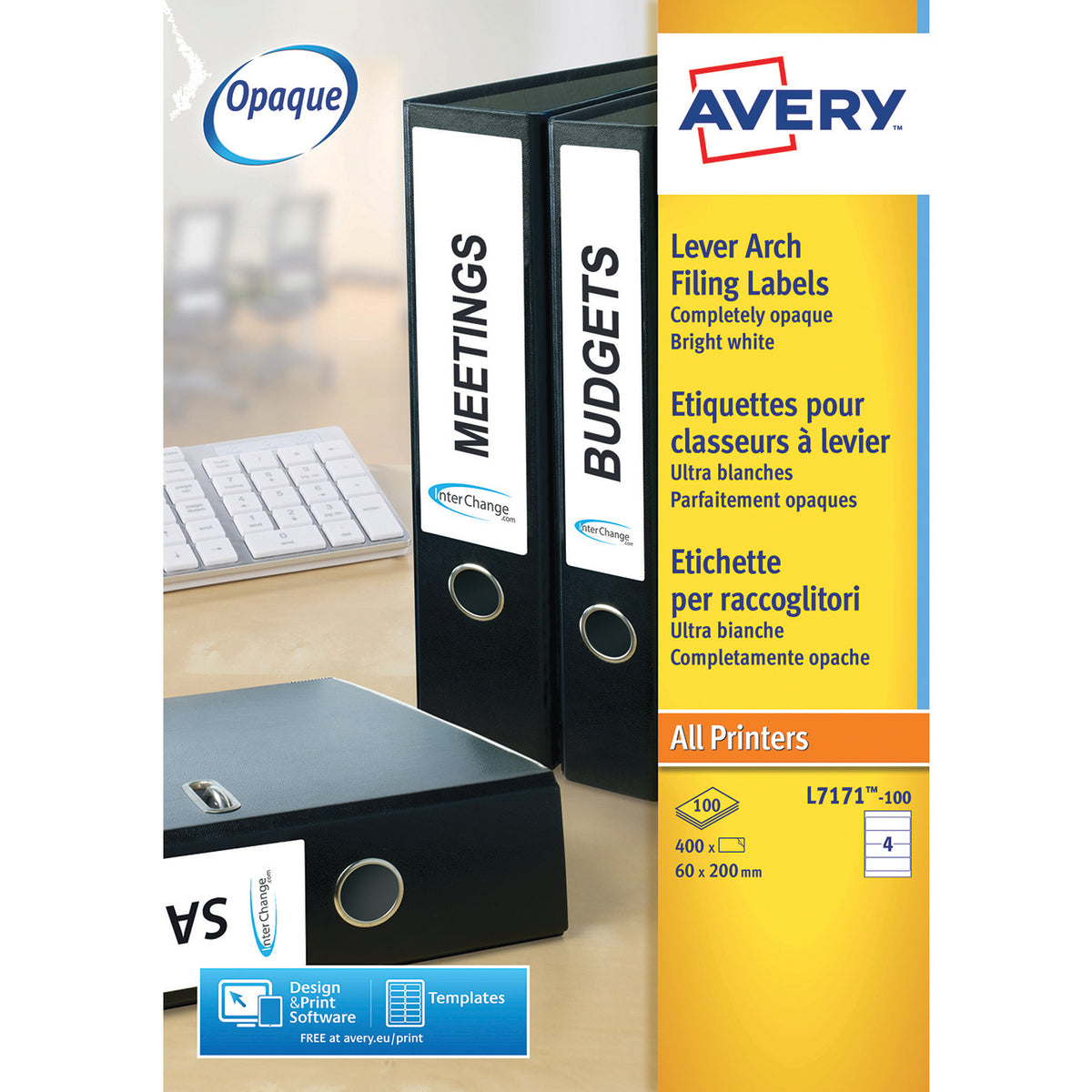 Lever Arch Labels 4 Per Sheet - 100 Sheets