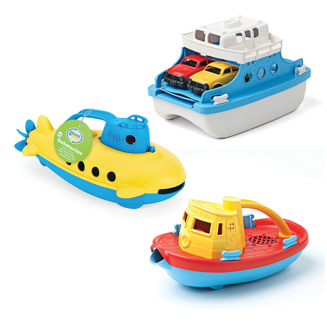Submarine Tugboat And Ferry Boat With Cars Set 3