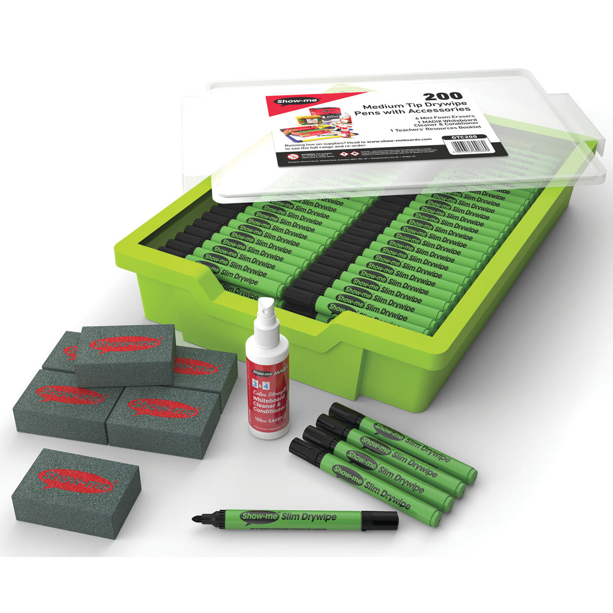 Show-Me® Medium Tip Drywipe Pens Monarch Tray - 200 Pens