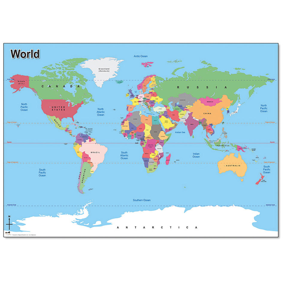 World Vinyl Map - Size A0
 Sold As An Each In Plastic Tubing