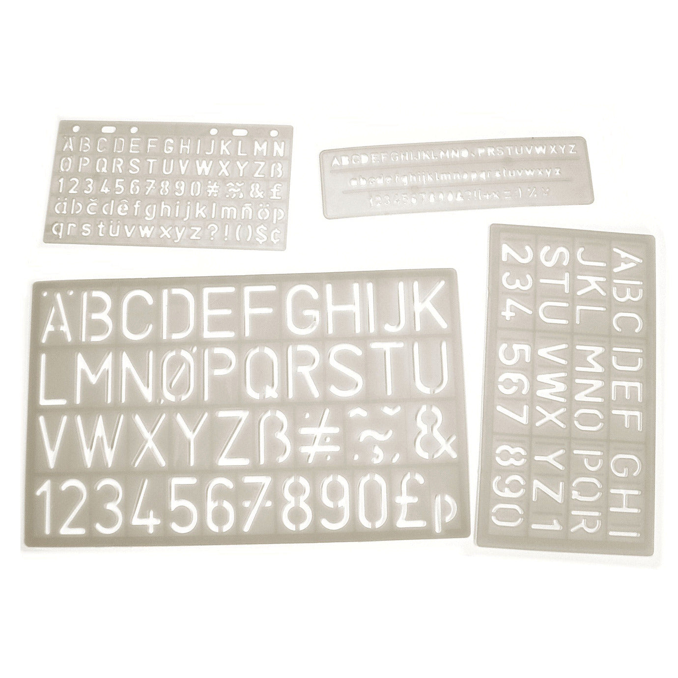 Upper/Lowercase Alphabet And Numbers Stencils x4