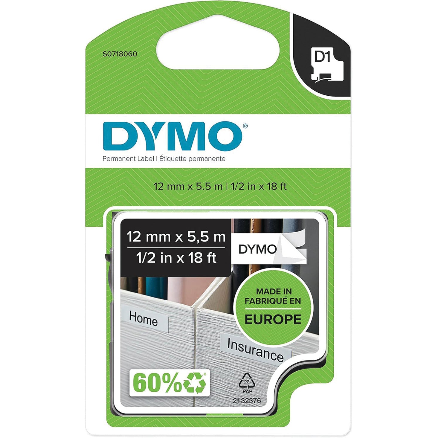 DYMO S07018060 D1 Black On White Polyester Labels