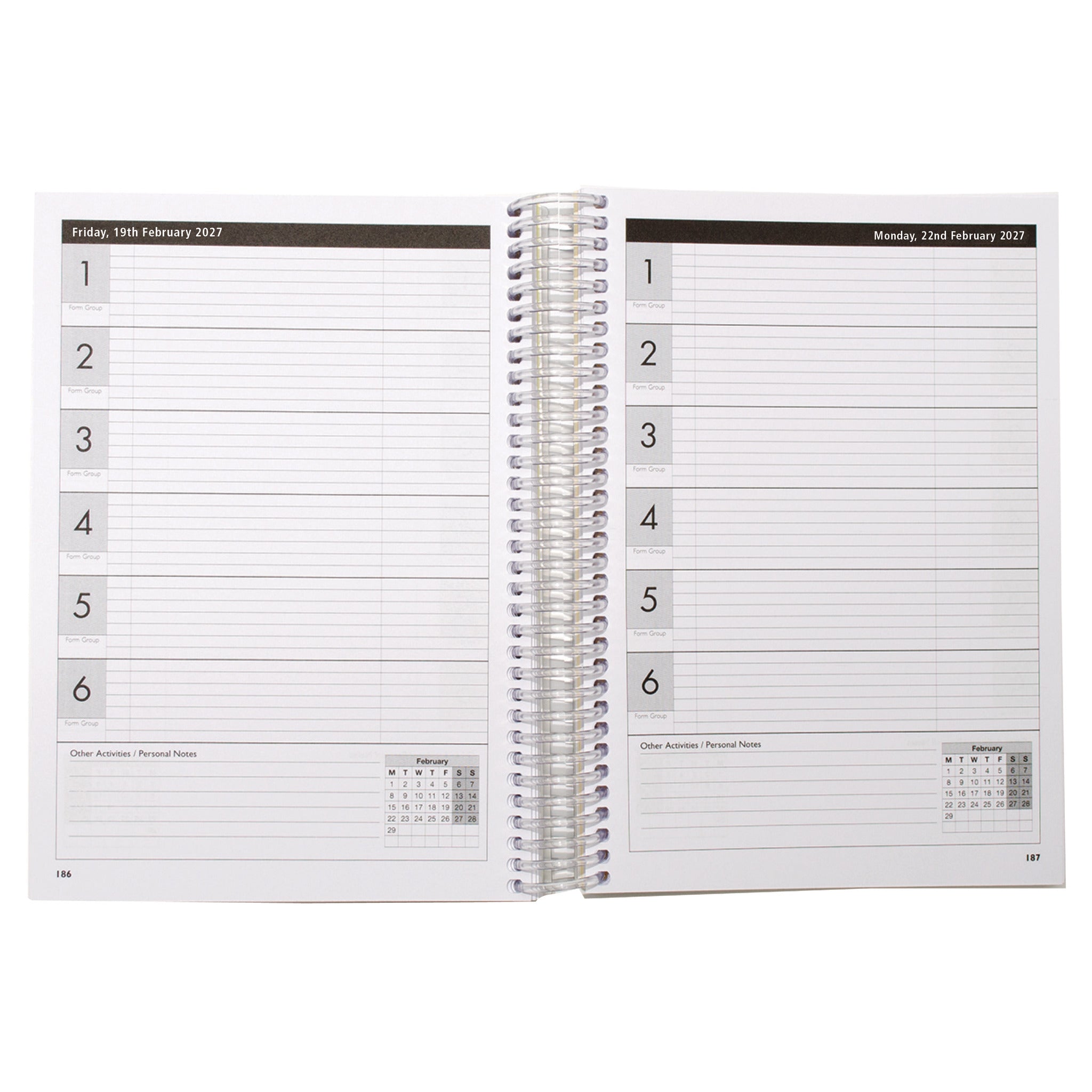 A4 Teacher's Planner 2026/27 One Day Per Page 6 Period 50 Registration/Assessment Forms