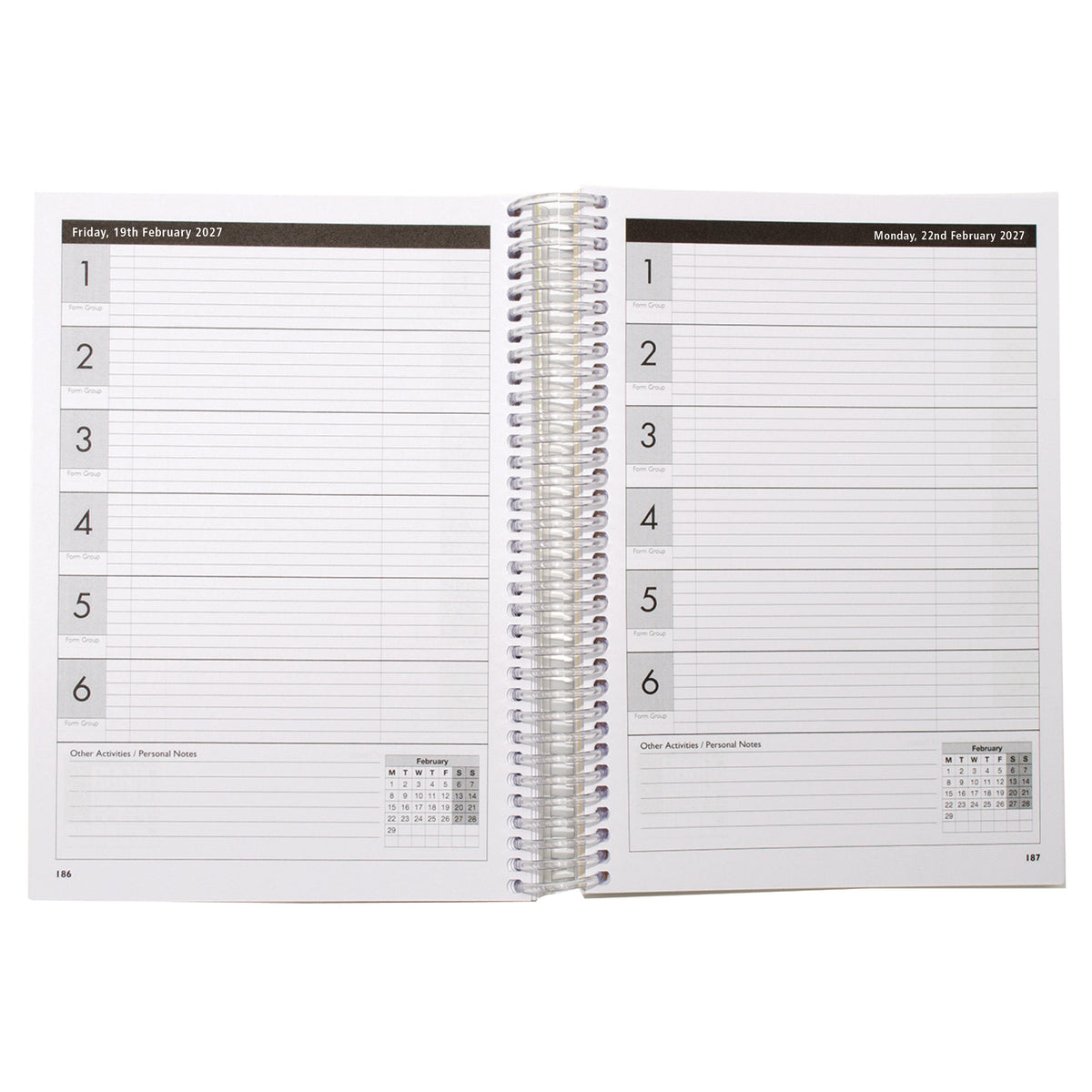 A4 Teacher's Planner 2026/27 One Day Per Page 6 Period 50 Registration/Assessment Forms