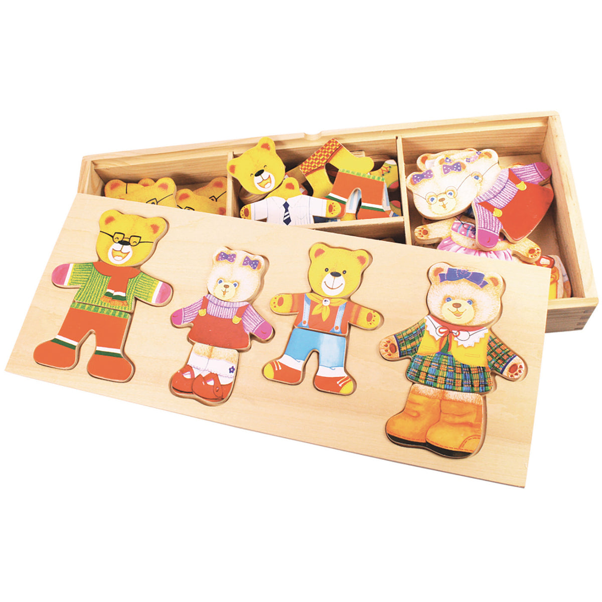 Dress Up Bear Family Wooden Playset 72 Pieces