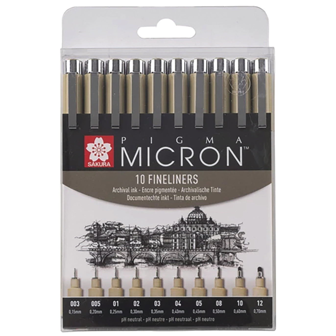 Sakura Pigma Micron Fineliners Set of 10 Sizes Black