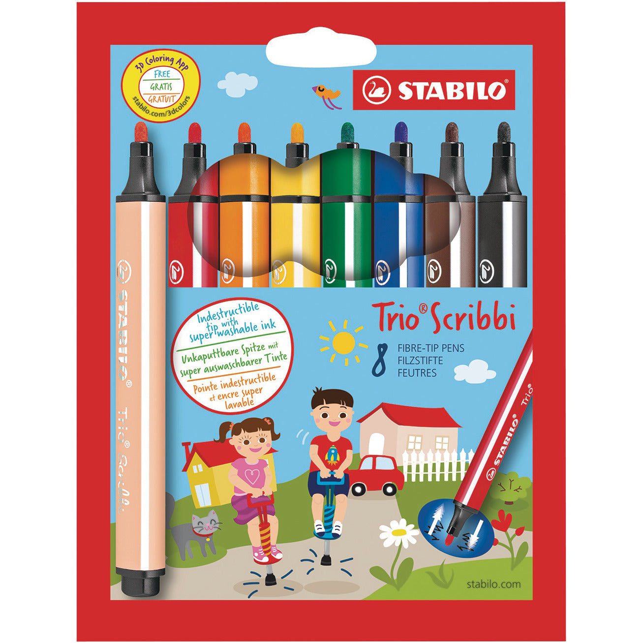 Stabilo Trio Scribbi Pens- Wallet of 8- Assorted Colours