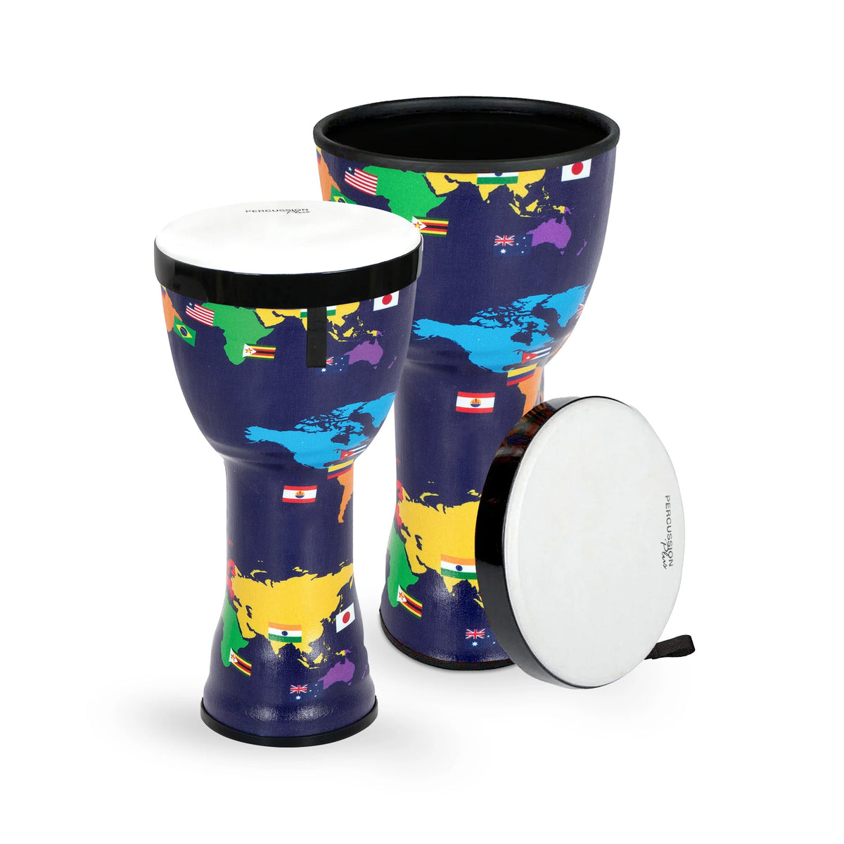 Percussion Plus 10″ and 12″ nesting djembes set of 2 with bags – Without Slap graphics