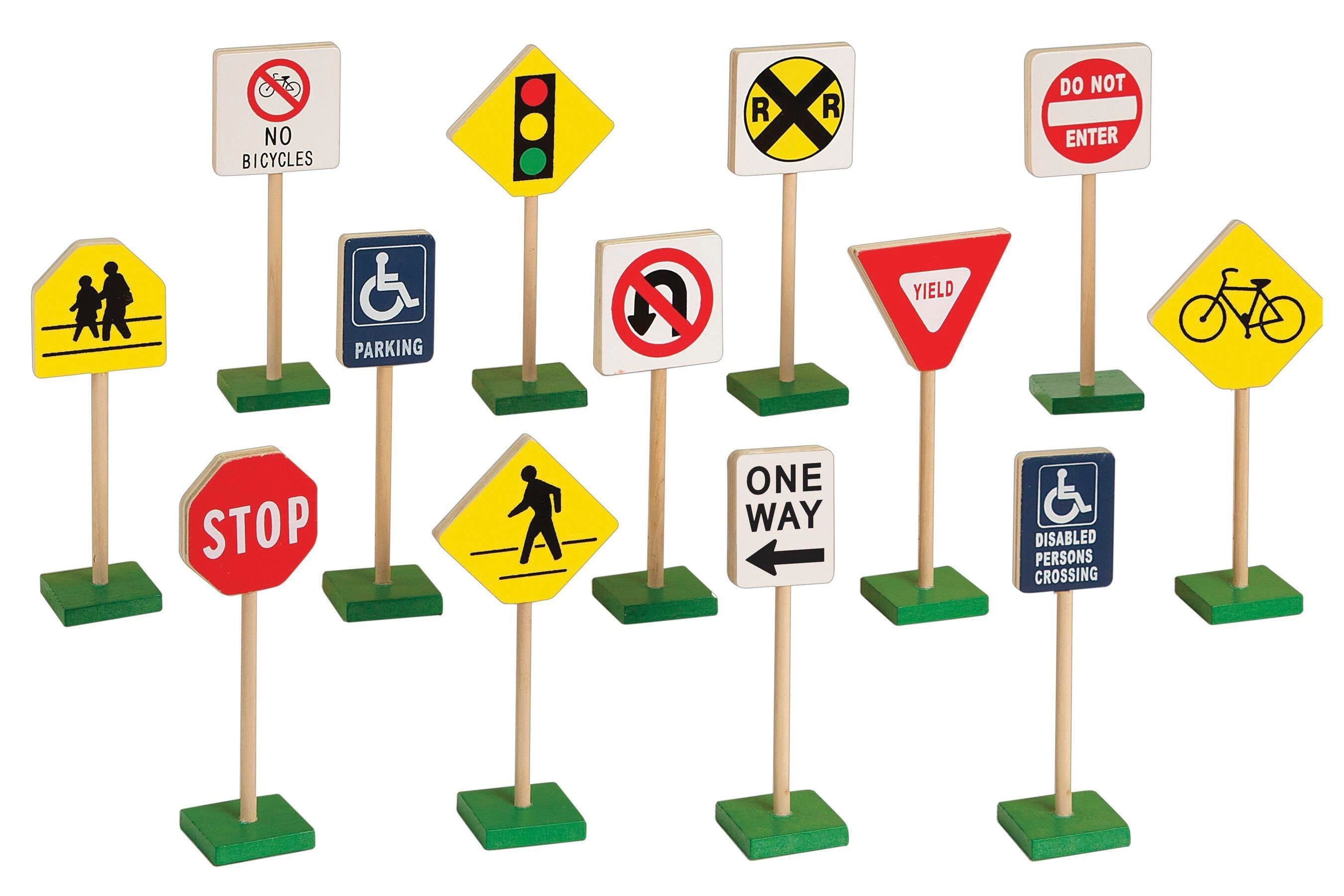 BLOCKS WOODEN TRAFFIC SIGNS SET OF 13