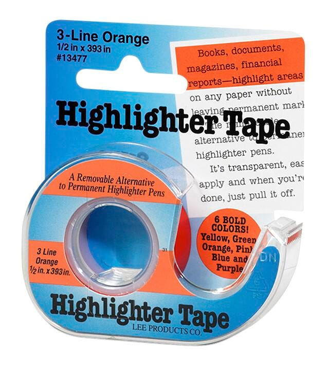 TAPE HILITER ORANGE REMOVABLE 0.5 IN