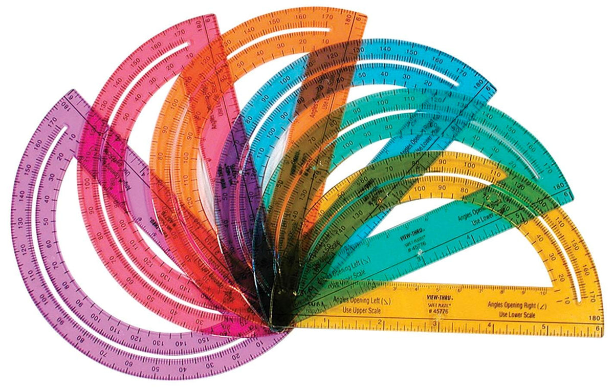PROTRACTOR PLASTIC CLEAR 6 IN ASSORTED COLORS EA