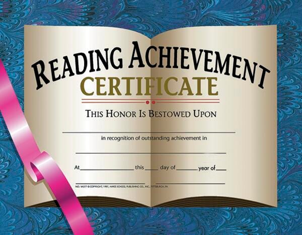CERTIFICATE READING ACHIEVEMENT PACK OF 30