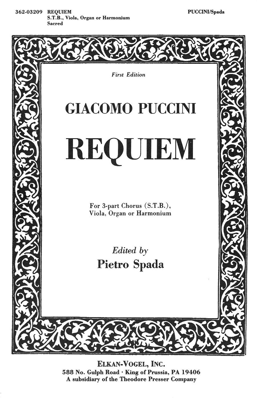 Puccini Requiem for 3-Part Chorus (STB), Viola, Organ or Harmonium