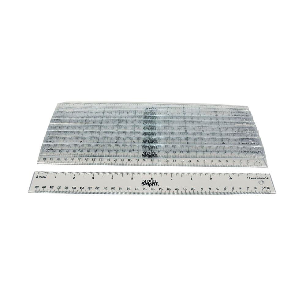 RULER PLASTIC CLEAR 12 IN PACK OF 10 - SCHOOL SMART