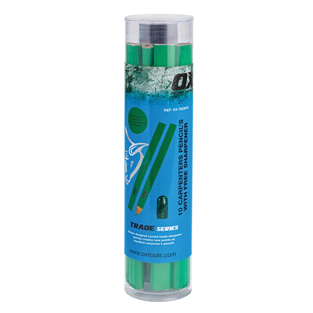 OX Trade Hard Carpenter\'s Pencils - Pack of 10 with Sharpener