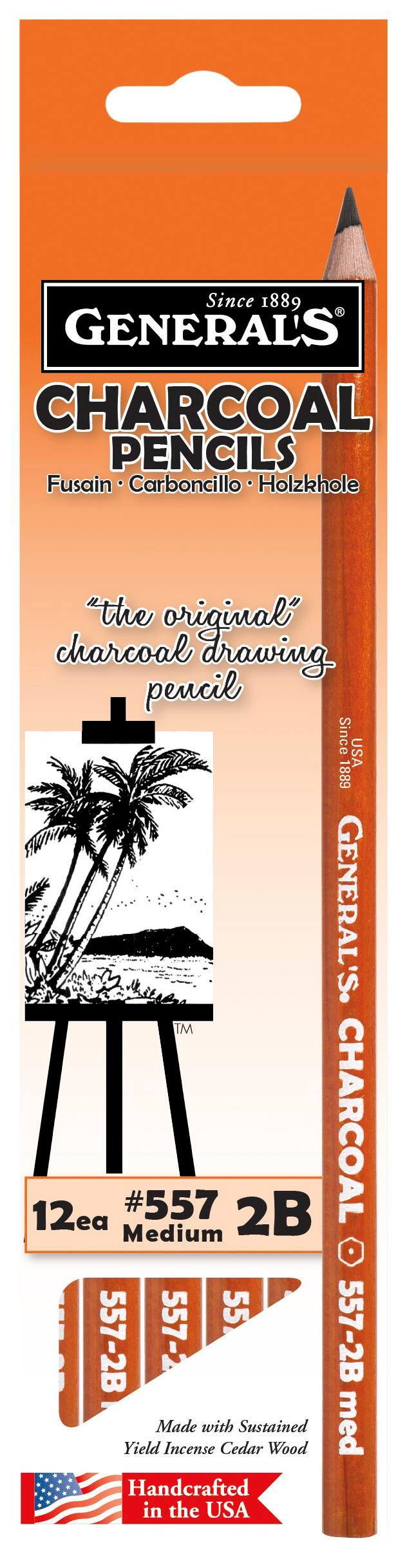 PENCILS CHARCOAL GENERALS 2B BLACK PACK OF 12