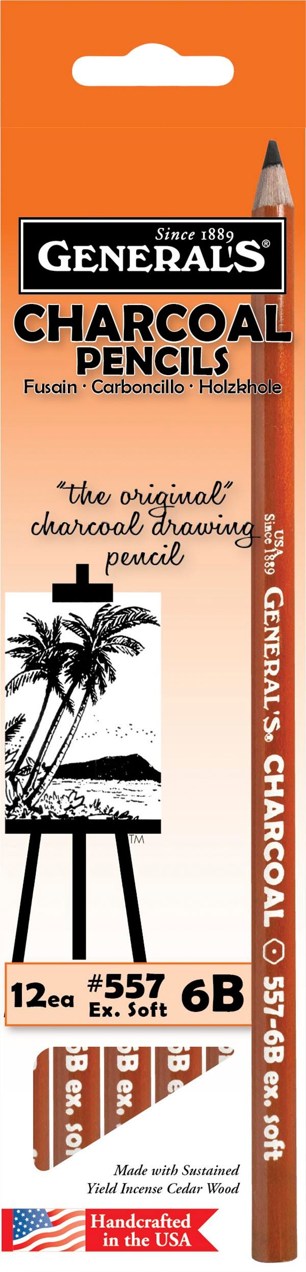 PENCILS CHARCOAL GENERALS 6B BLACK PACK OF 12