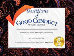 CERTIFICATES 8 1/2X11 GOOD CONDUCT SET OF 30