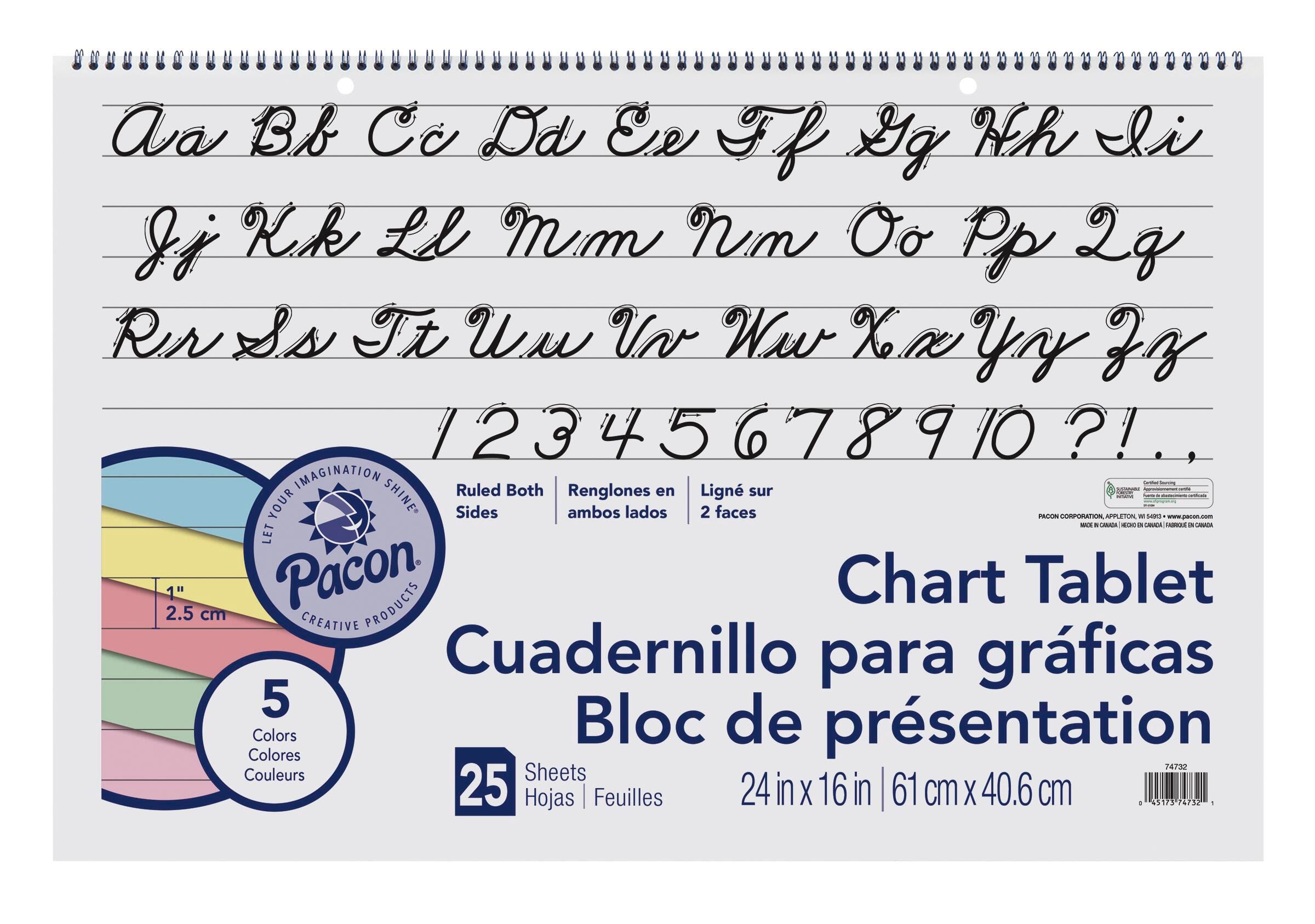 PAPER CHART 24X16 CURSIVE 1 IN RULED LW 25 SHTS