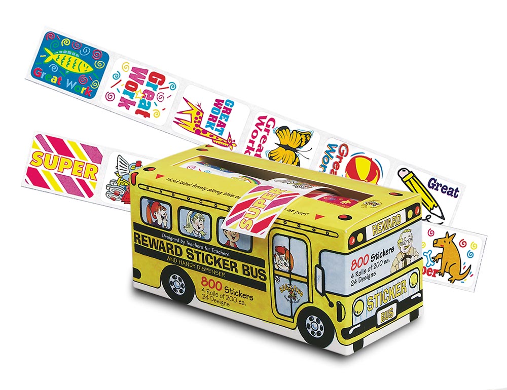 PAC REWARD STICKERS SCHOOL BUS ASSORTED 800PCS -Min Qty 6