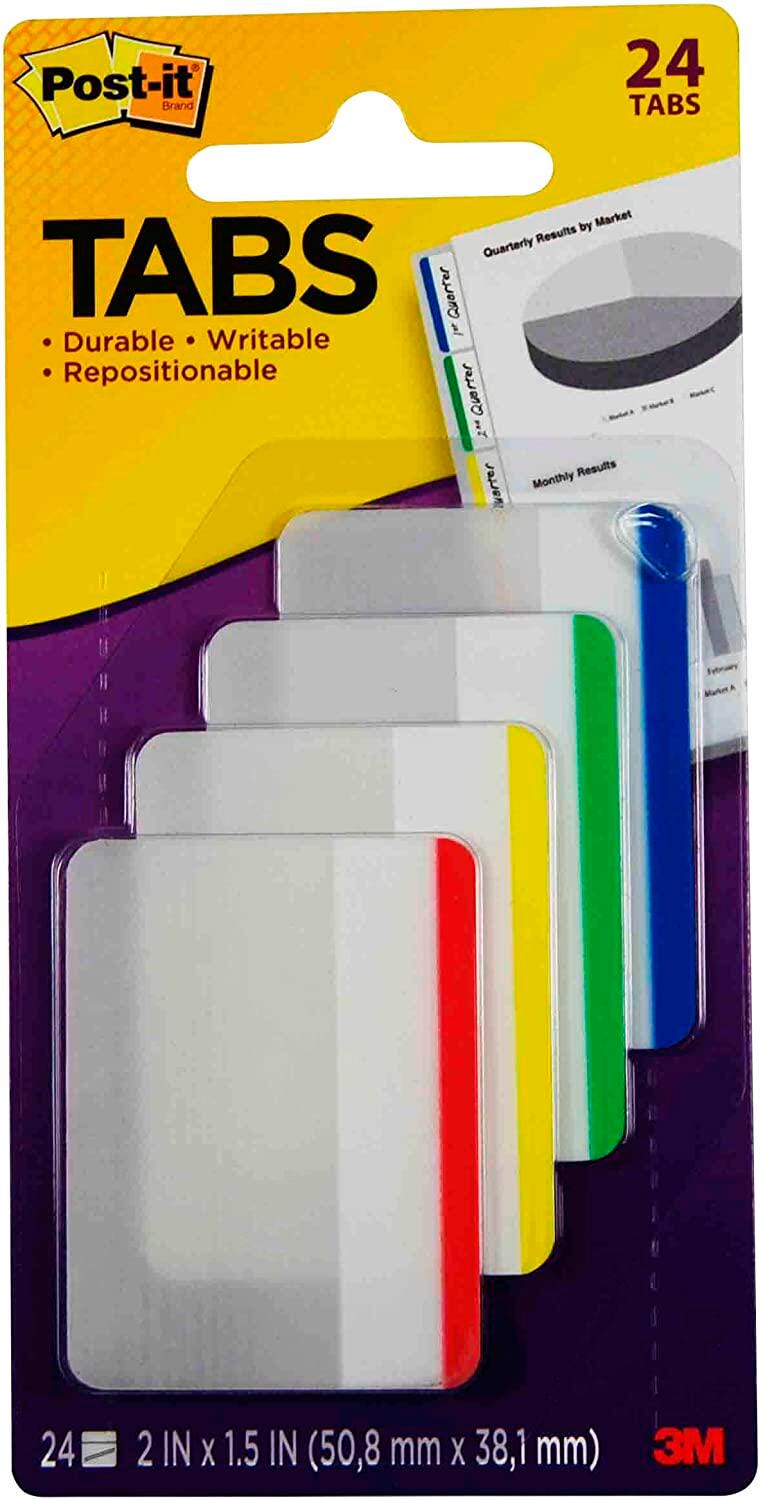 TABS FILING LINED 2 IN ASSORTED PRIMARY COLORS PK OF 24