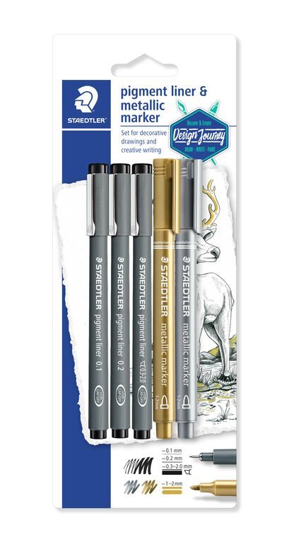Staedtler, Pigment liner St=3 BK+1 GD+1 SR