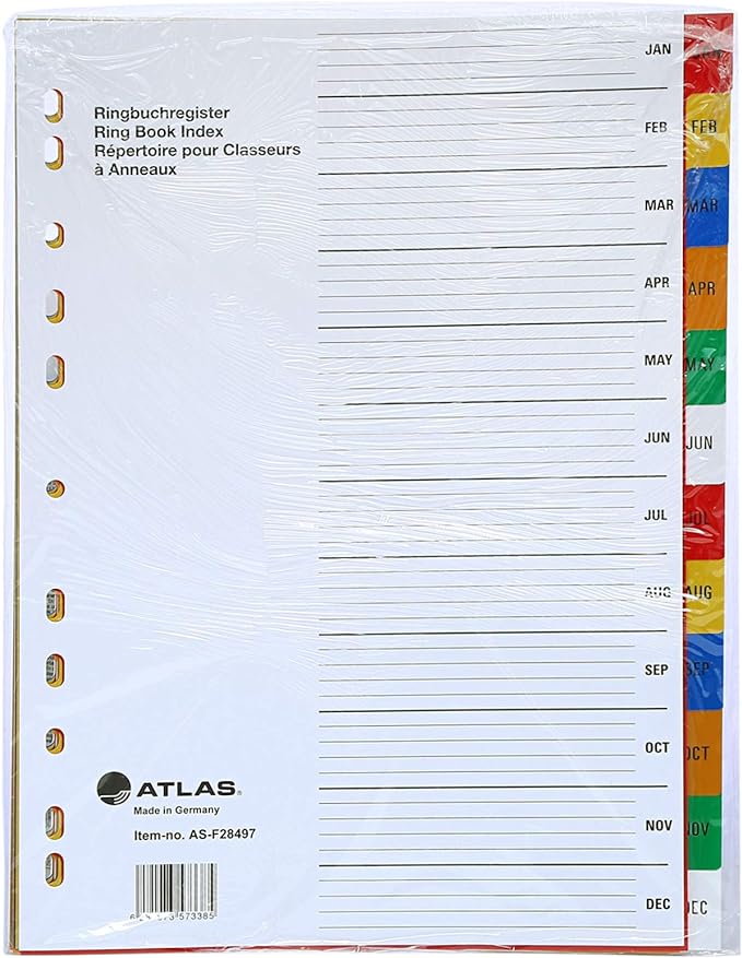 Atlas, PP Col Divider A4 Jan-Dec Bx=25st